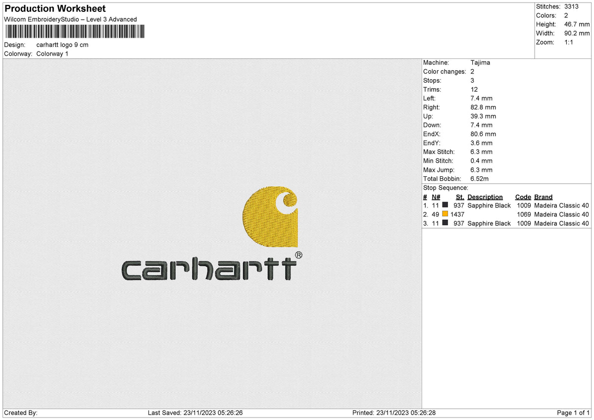 Carhartt logo Embroidery File 6 Size