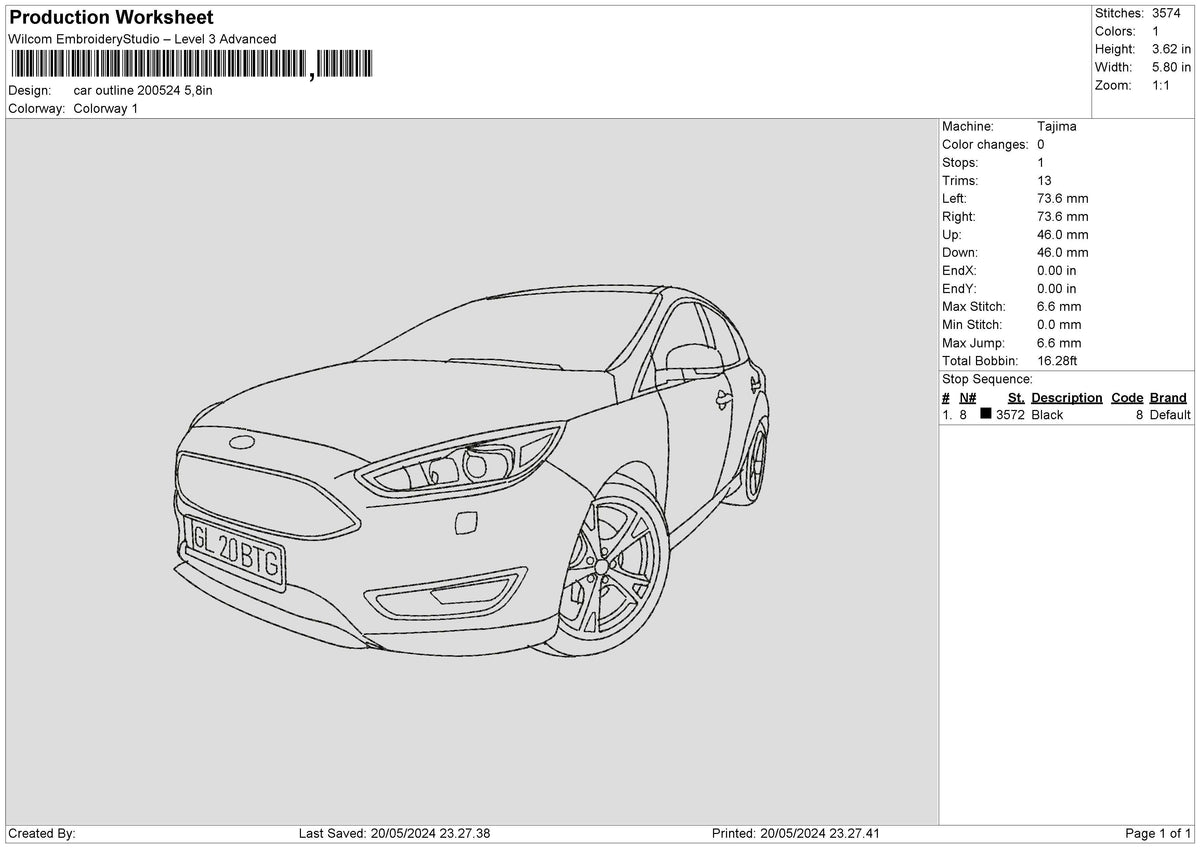 Car Outline 2024 Embroidery File 6 sizes