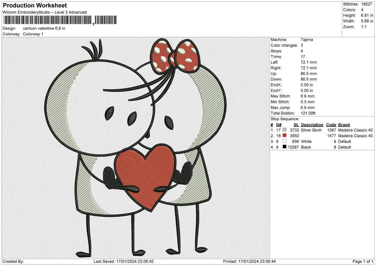 Cartoon Valentine Embroidery File 6 size