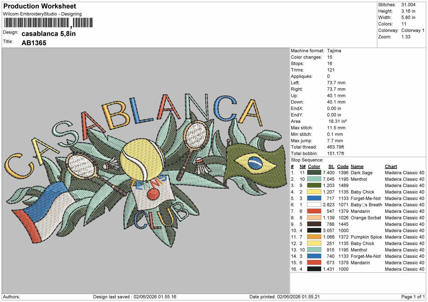 Casablancatext V2 Embroidery File 6 sizes
