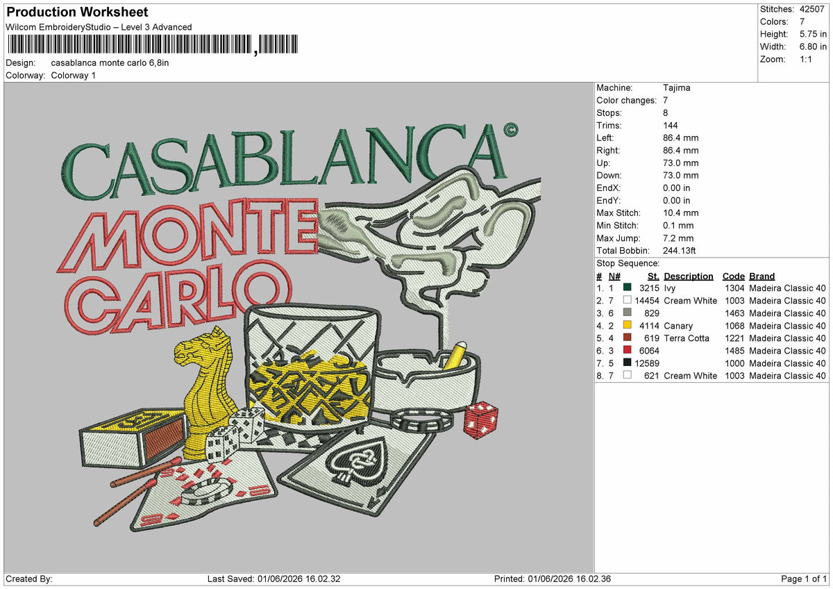 Casablancatext V1 Embroidery Machine Design File 6 sizes