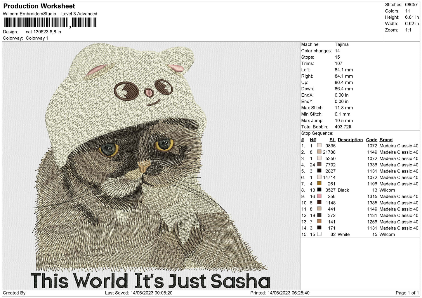 Cat 130623 Embroidery