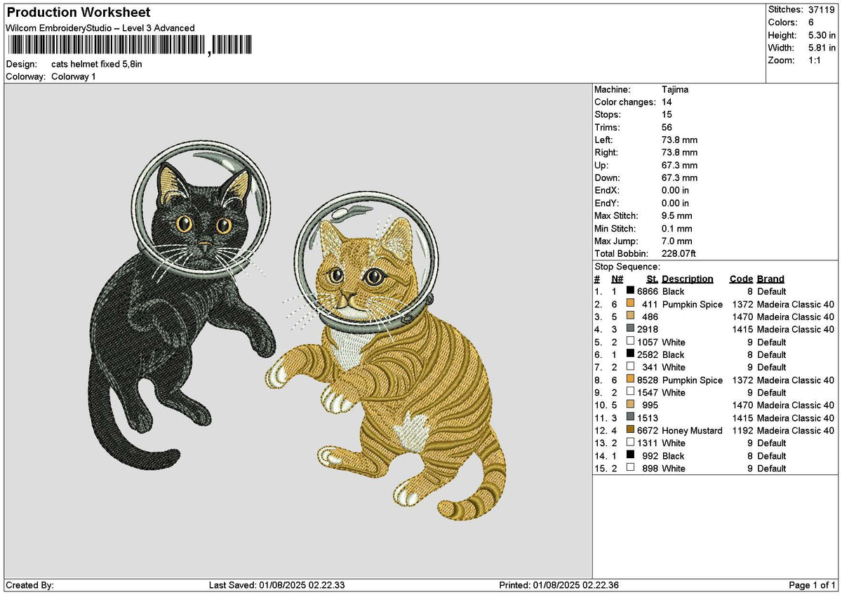 Cats Helmet Embroidery File 6 sizes