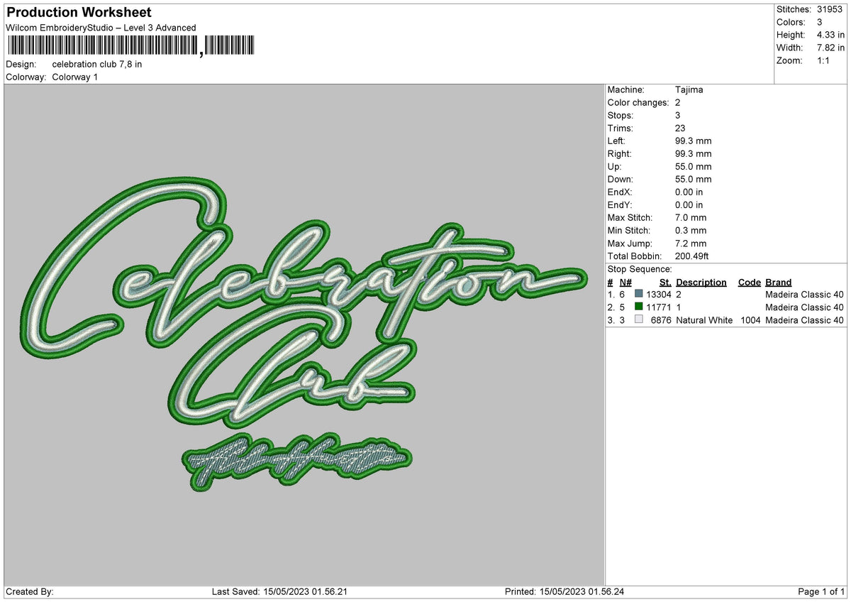 Celebration Club Embroidery File 6 sizes