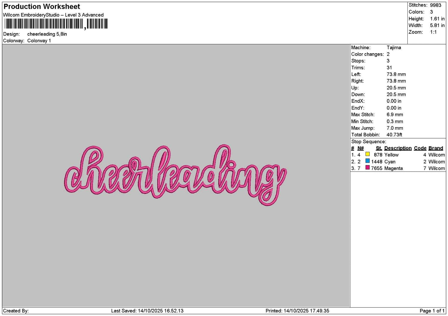 Cheerleadingtext App Embroidery File 6 sizes