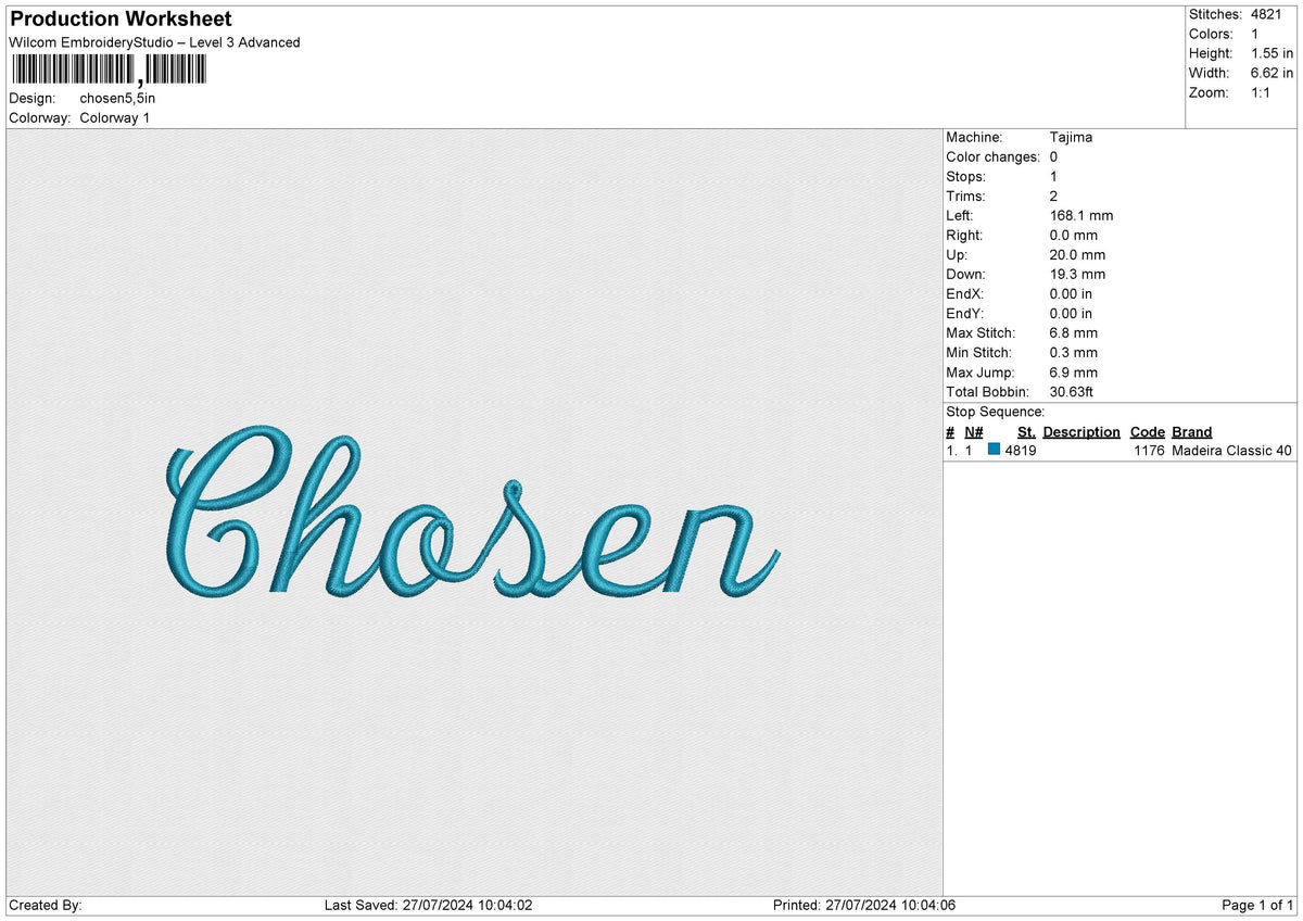 Chosen Embroidery File 6 size