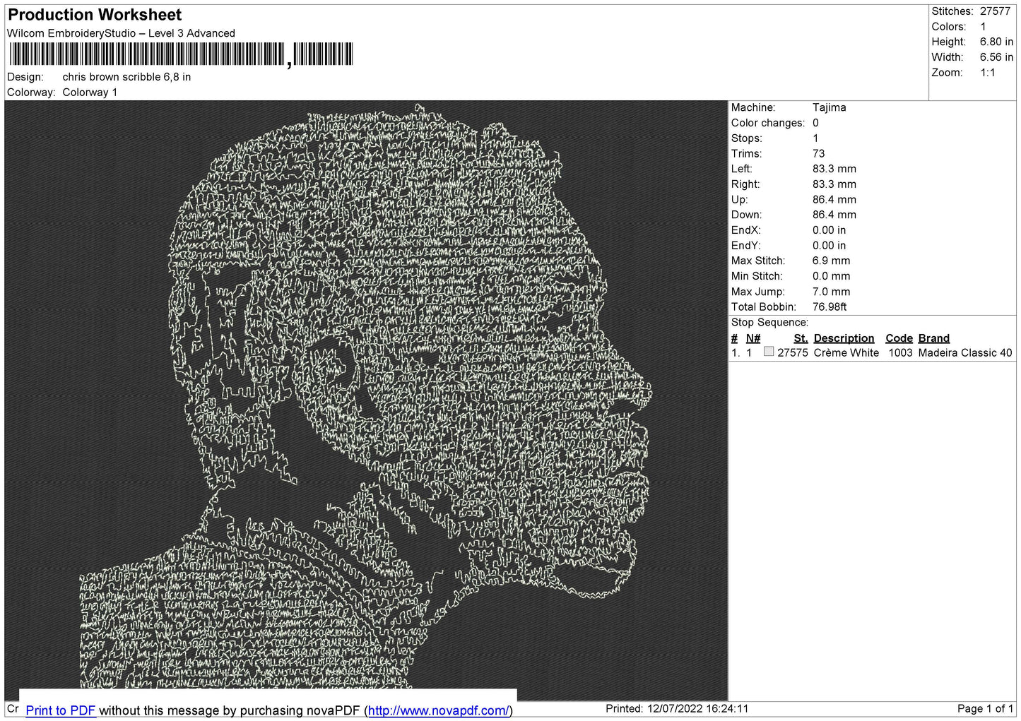 Chris Brown Scribble Embroidery