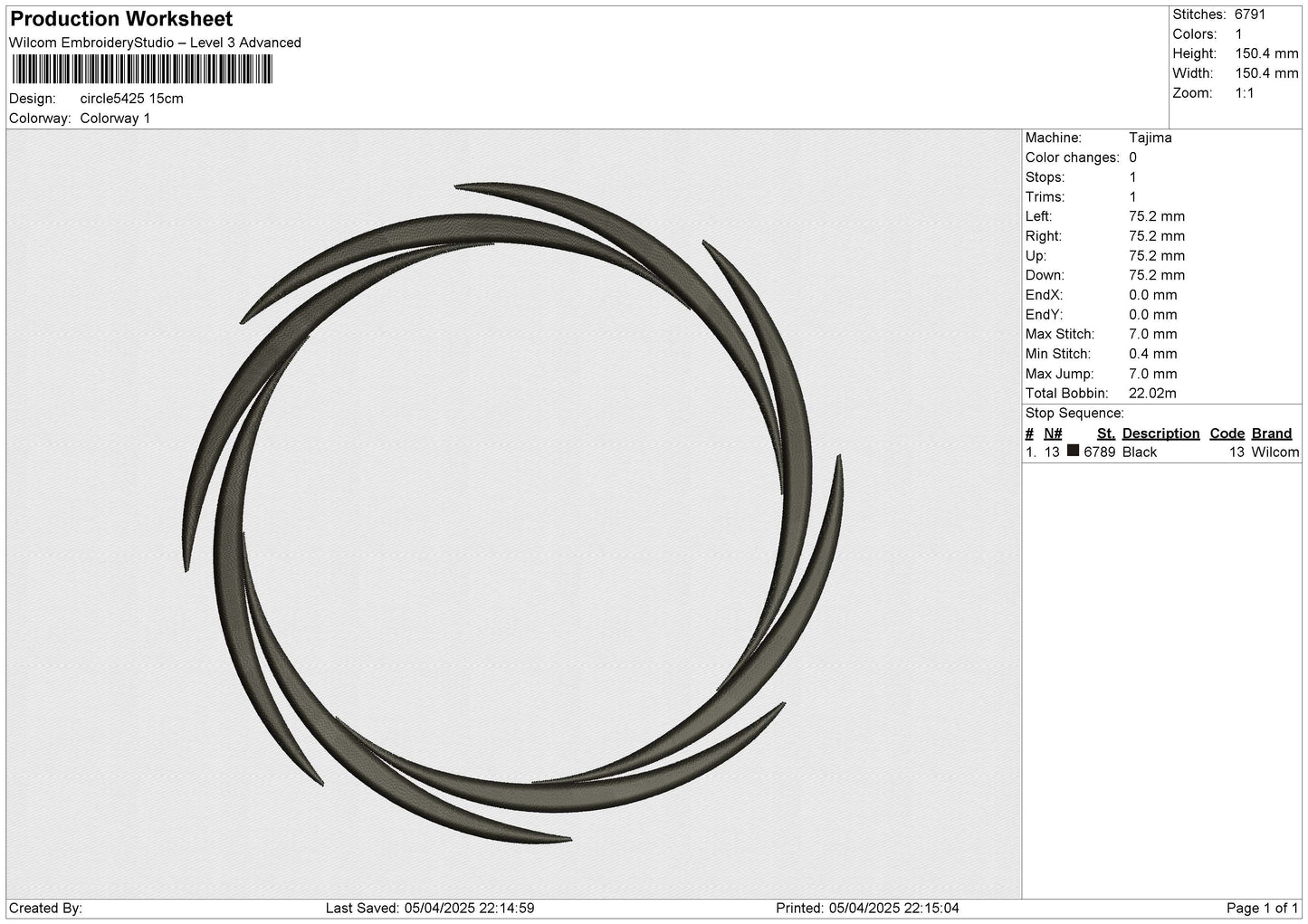 circle5425 Embroidery File 6 size