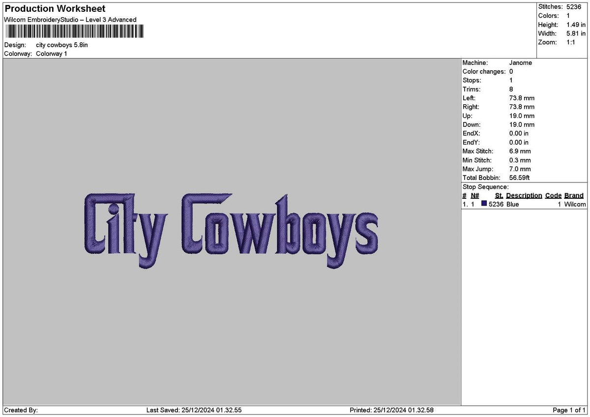 Cowboystext 2512 Embroidery File 6 sizes