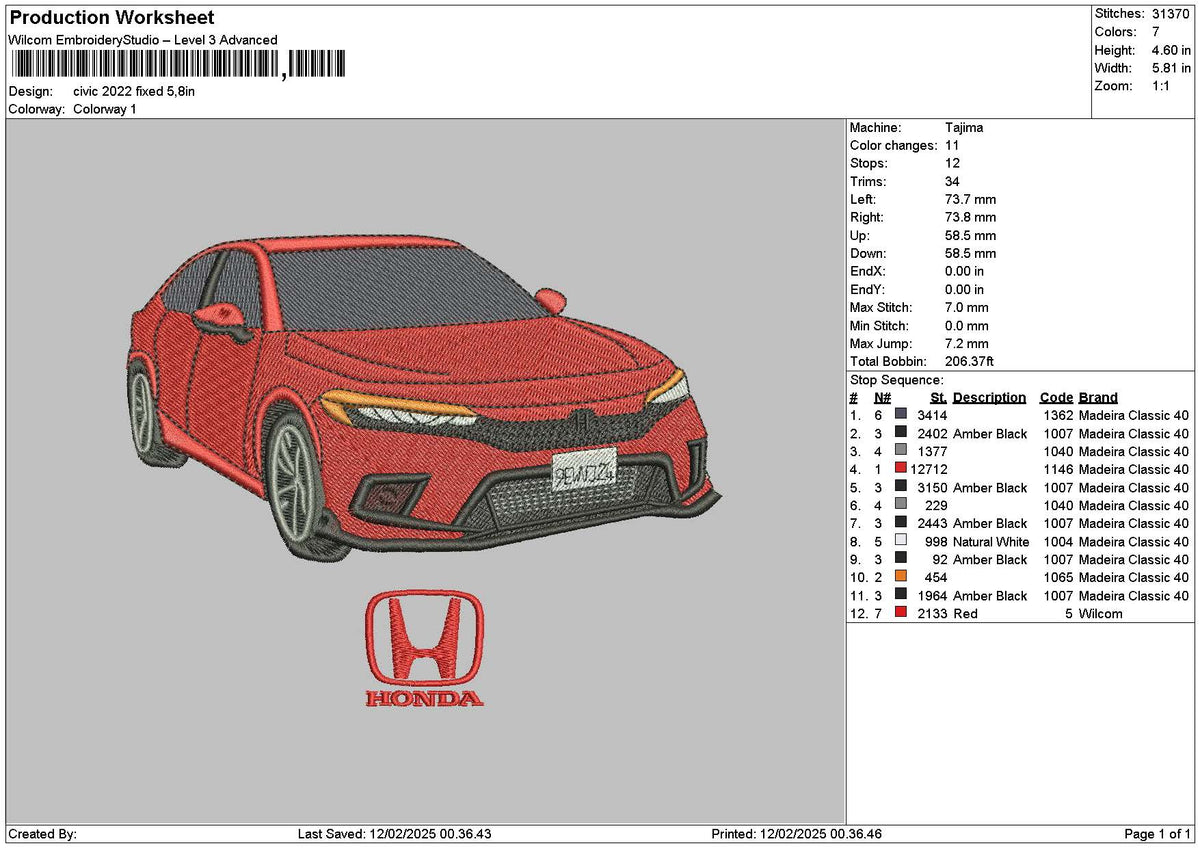Red Car 2022 Embroidery File 6 sizes