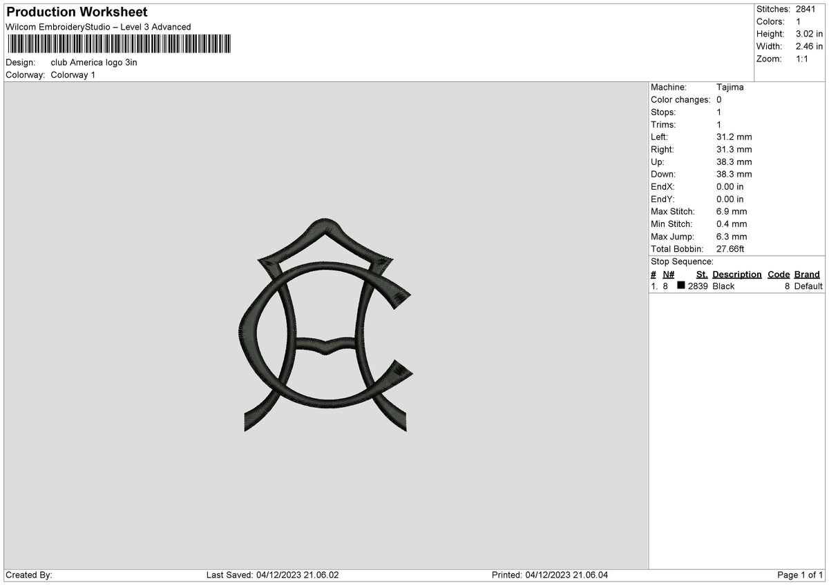 Club Logo 0412 Embroidery File 6 sizes