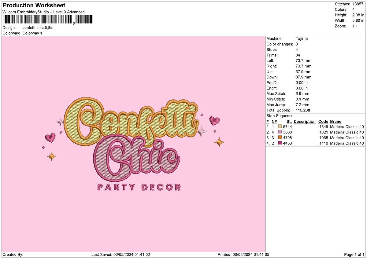 Confettitext Embroidery File 6 sizes