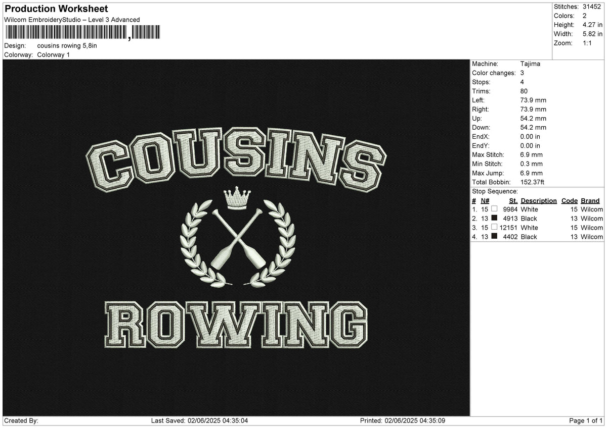 Cousins Rowing Embroidery File 6 size
