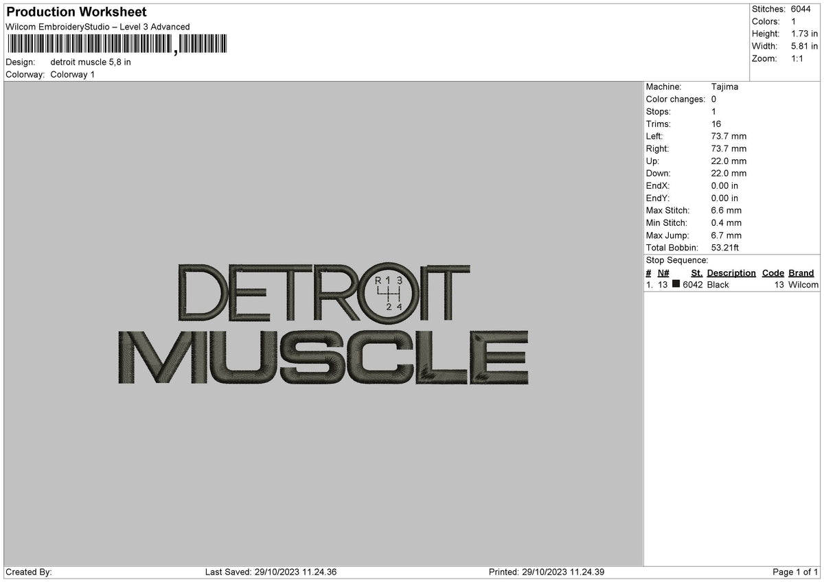 Detroit M Embroidery File 6 sizes