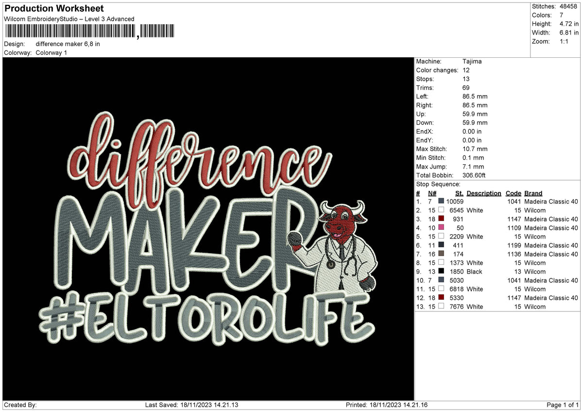 Difference Embroidery File 6 sizes