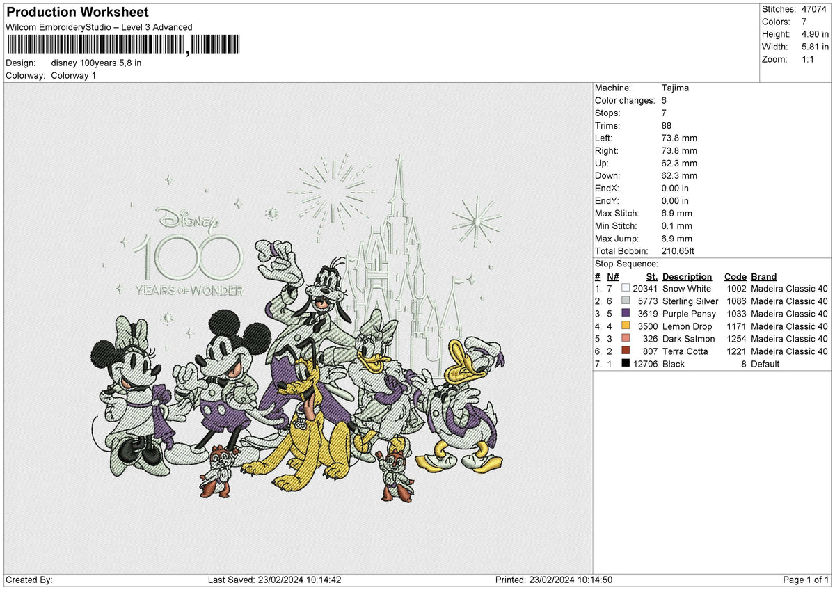 Disney 100years embroidery file 6 size