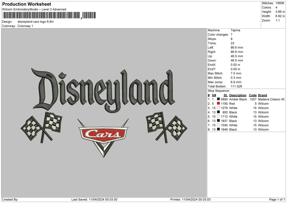 Carsland02 Embroidery File 6 sizes