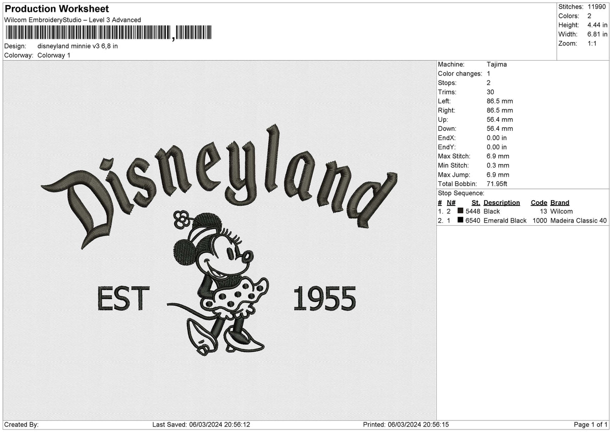 Disneyland minnie v3 Embroidery File 6 size