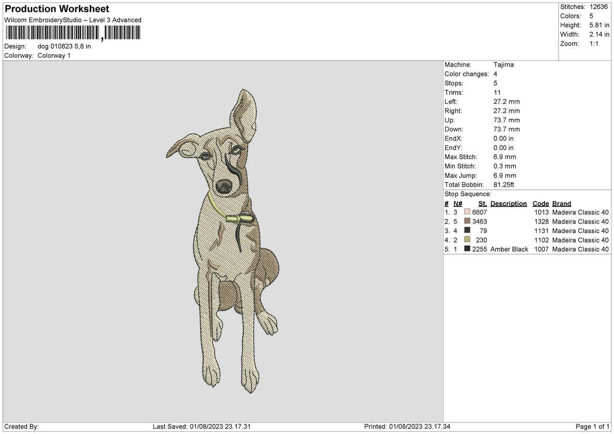 Dog 0108 Embroidery File 6 sizes