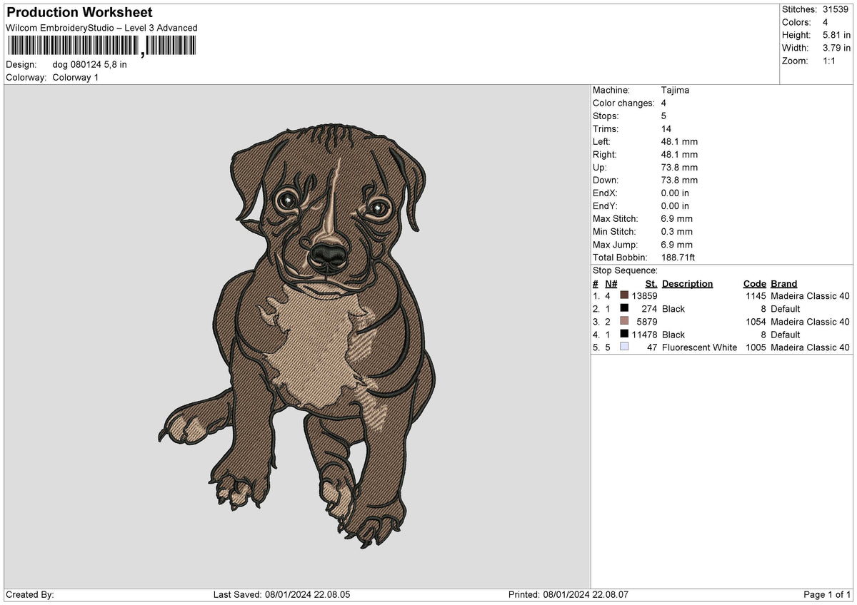 Dog 0801 Embroidery File 6 sizes