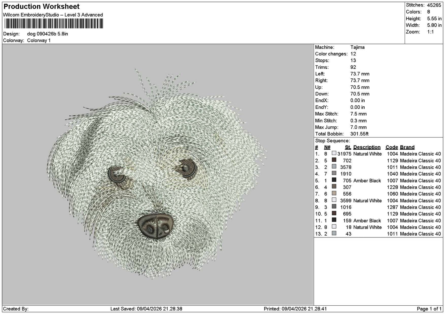 Dog 0904b Embroidery File 6 sizes