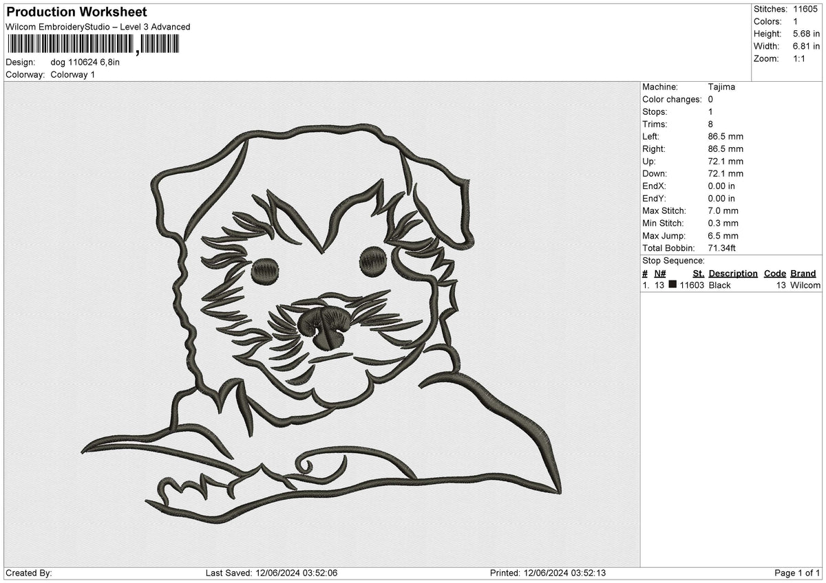 Dog 110624 Embroidery File 5 Size