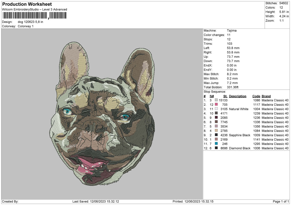 Dog 1206 Embroidery File 6 sizes