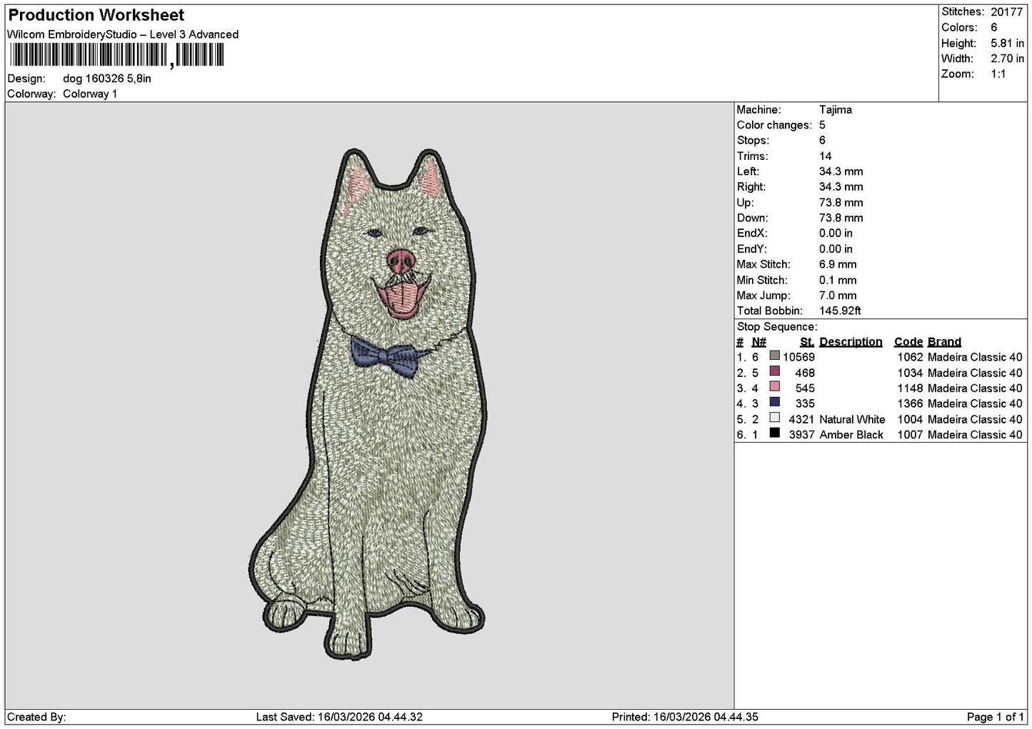 Dog 1603 Embroidery File 6 sizes