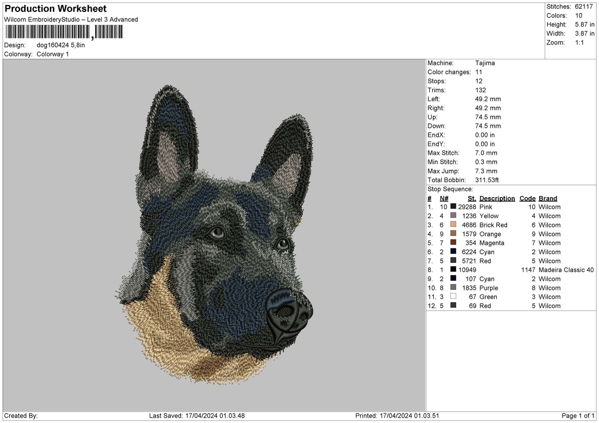 Dog1604 Embroidery File 6 sizes