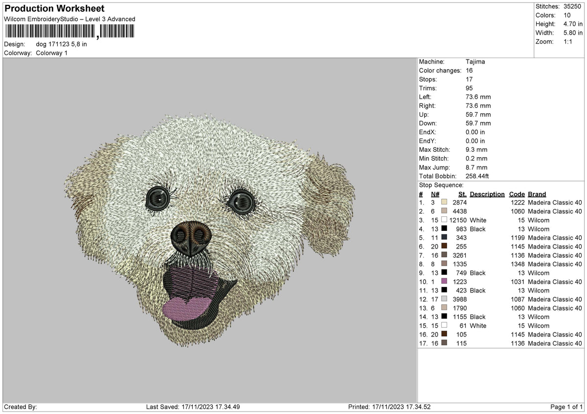 Dog 1711 Embroidery File 6 sizes