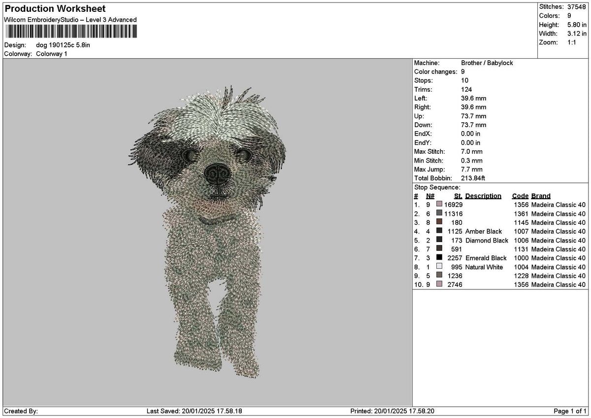 Dog 1901c Embroidery File 6 sizes