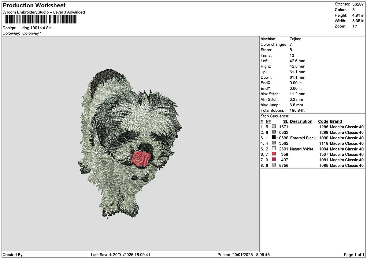 Dog 1901e Embroidery File 6 sizes