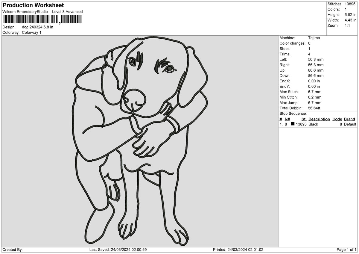 Dog Outline 2403 Embroidery File 6 sizes