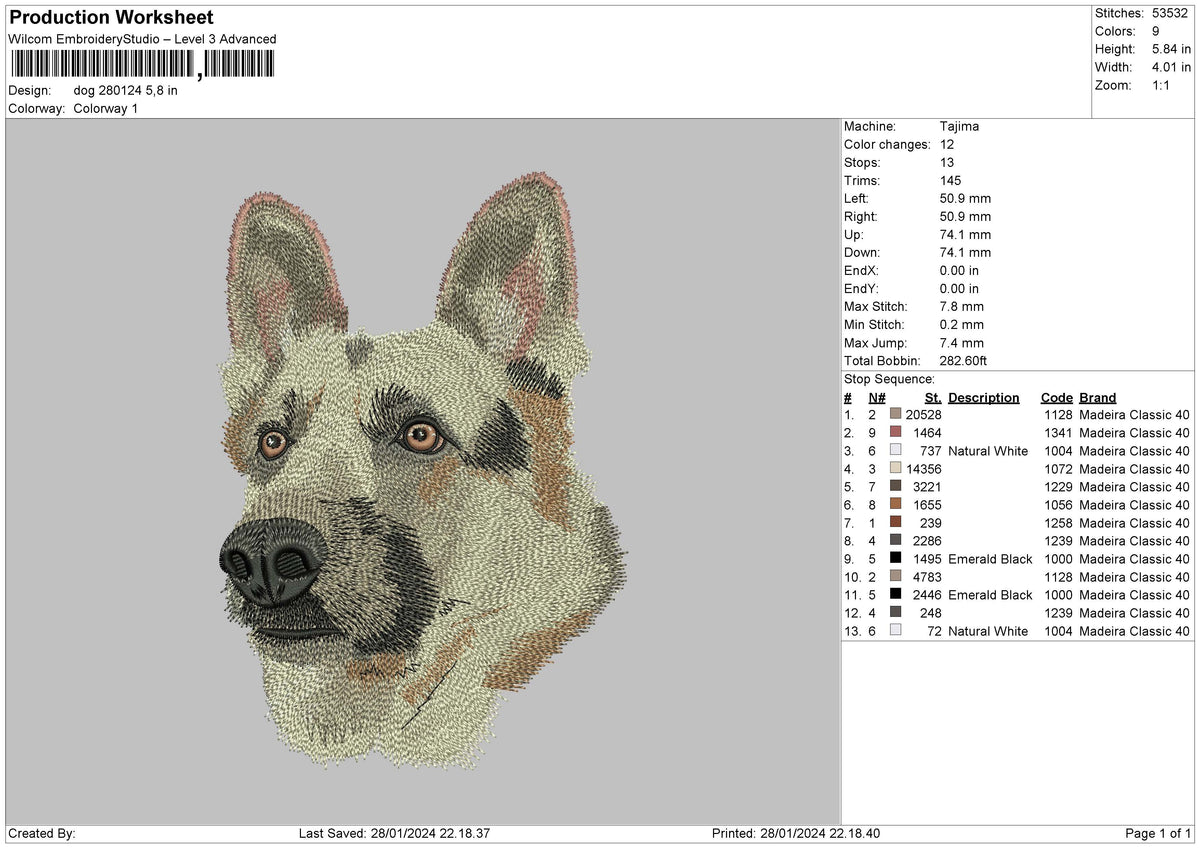 Dog 2801 Embroidery File 6 sizes