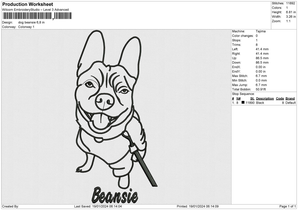 Dog beansie Embroidery File 6 size