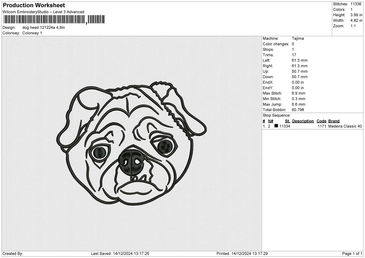 Dog Head 121224 A Embroidery File 6 size