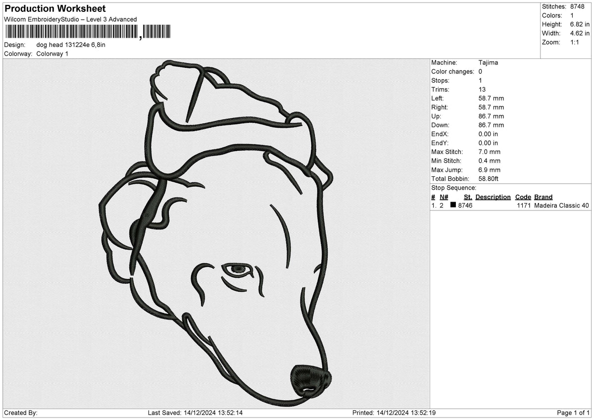 Dog Head 121224 E Embroidery File 9 size