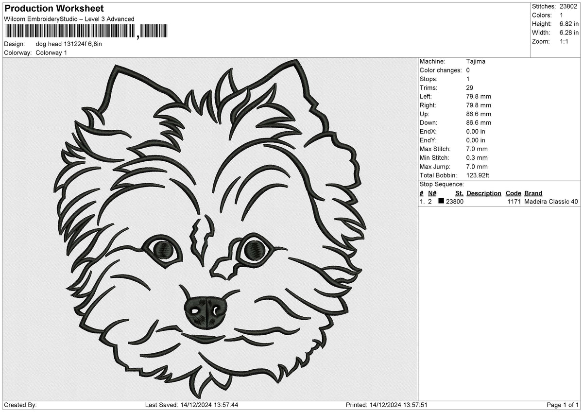 Dog Head 121224 F Embroidery File 9 size