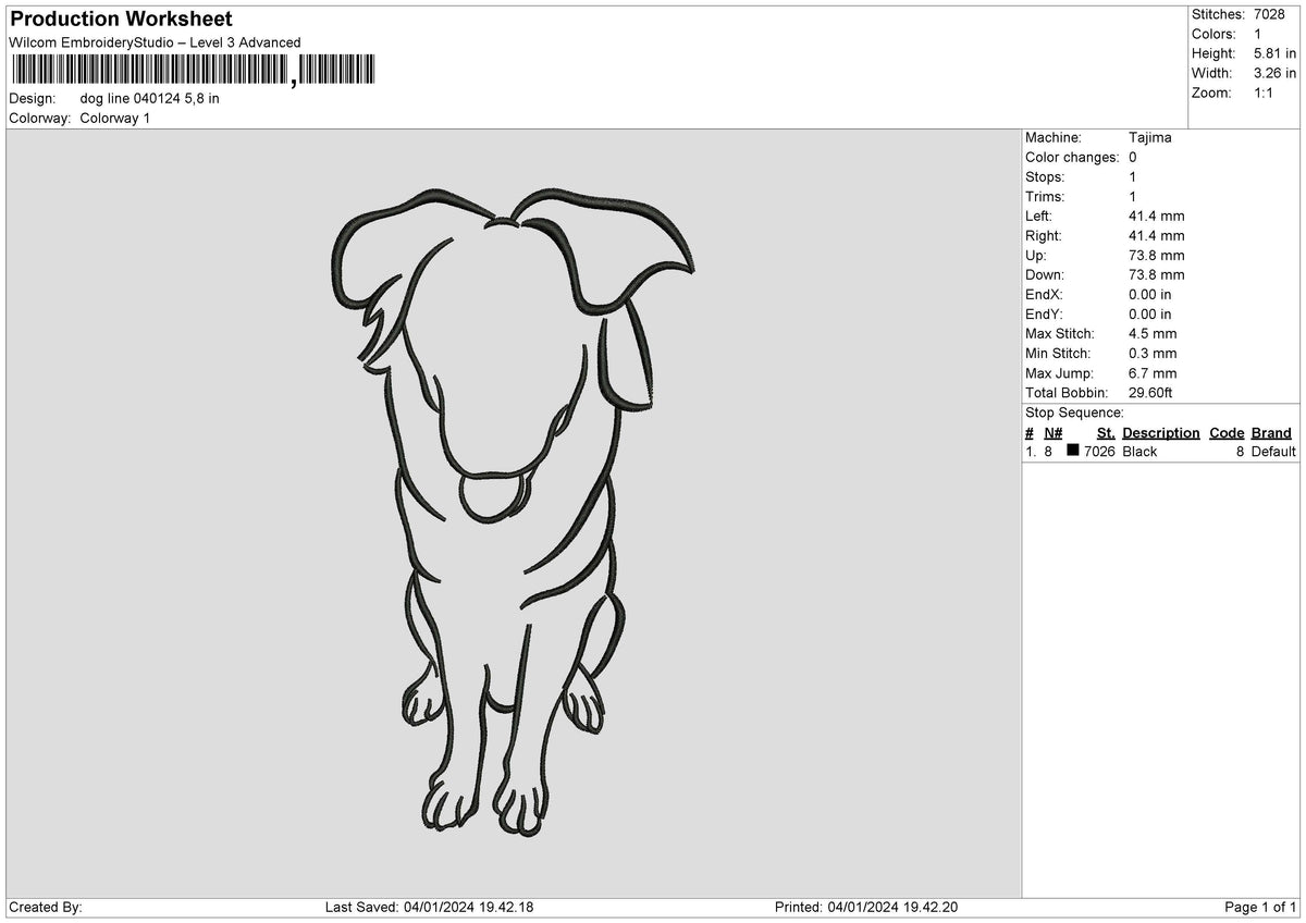 Dog Line 0401 Embroidery File 6 sizes