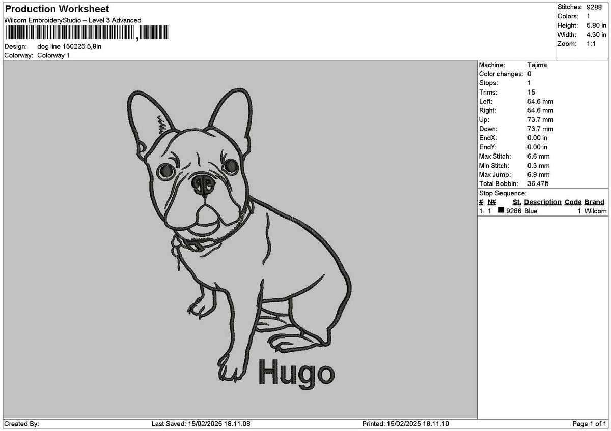 Dog Line 1502 Embroidery File 6 sizes