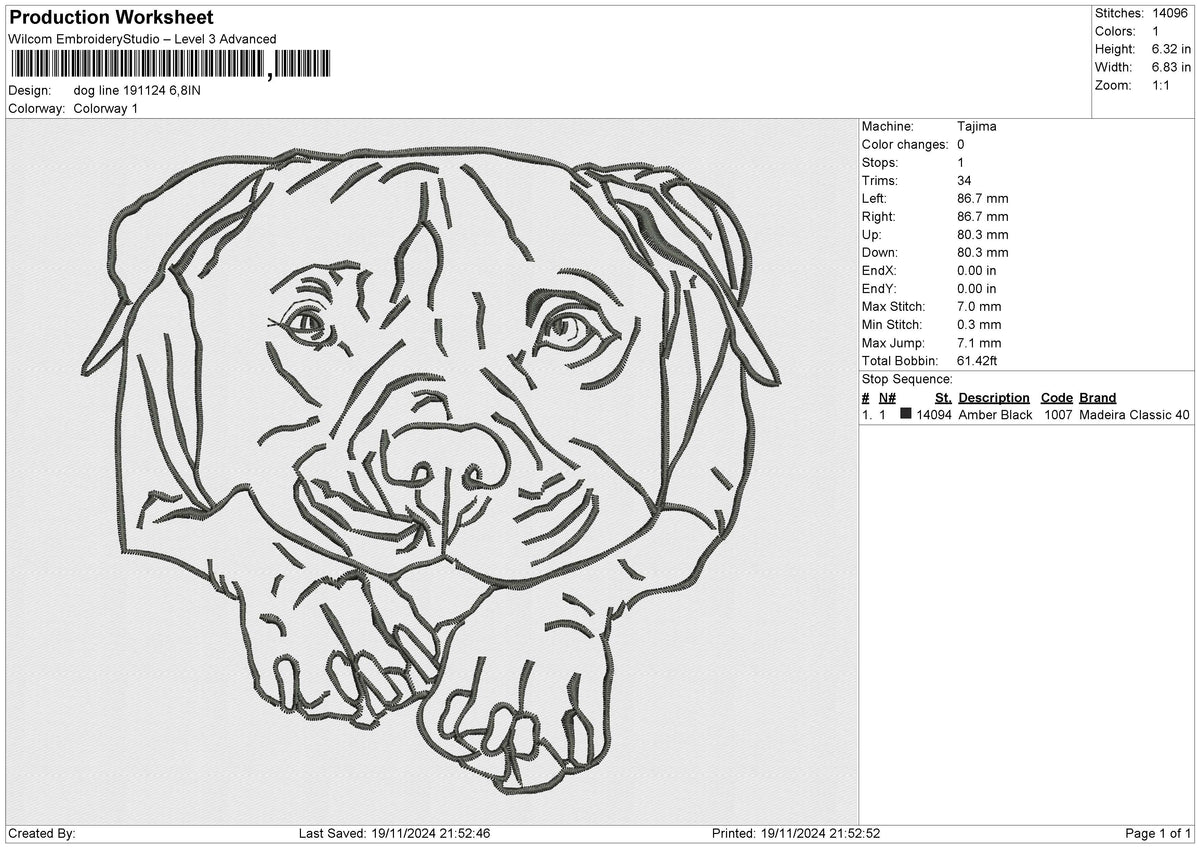 Dog line 191124 Embroidery File 6 size