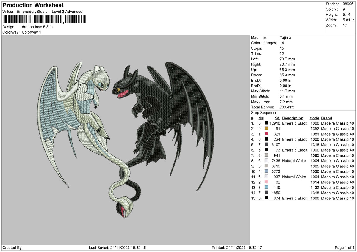 Dragon Love Embroidery File 6 sizes