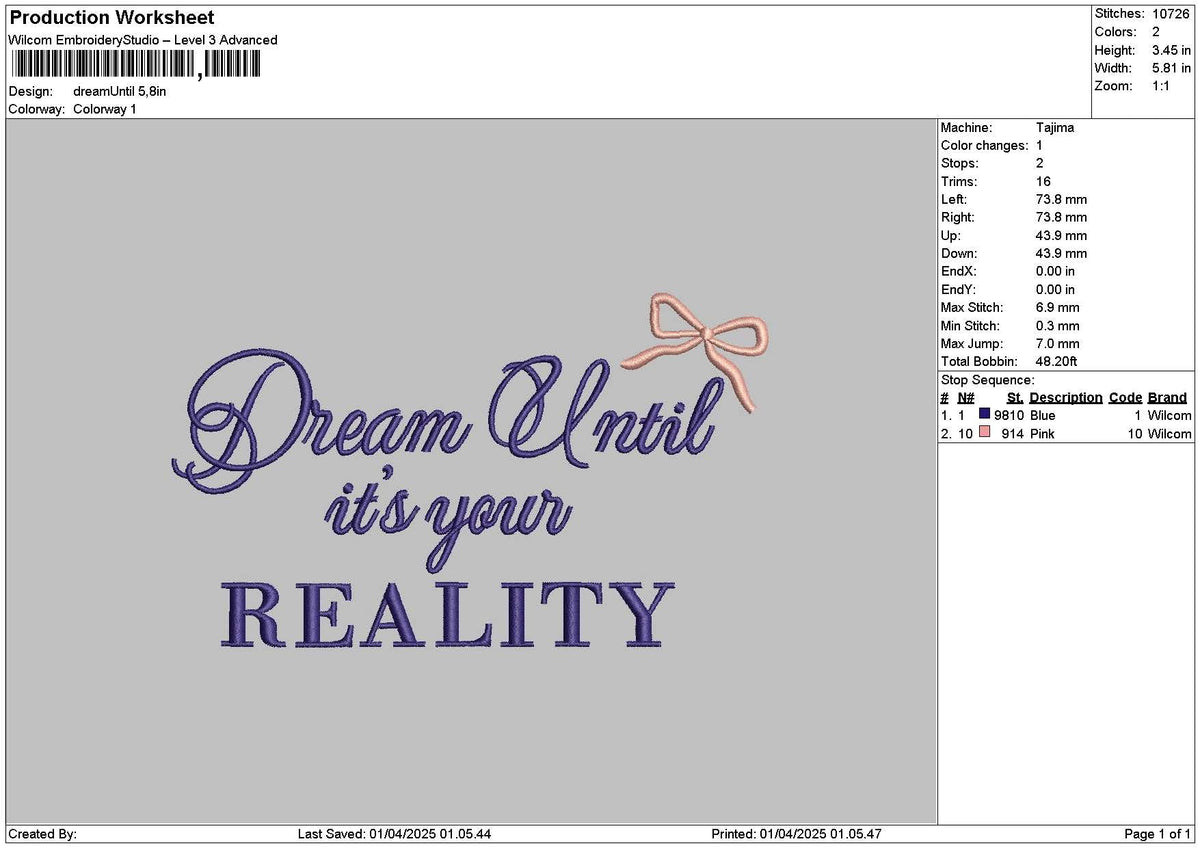 Dreamtext 0104 Embroidery File 6 sizes
