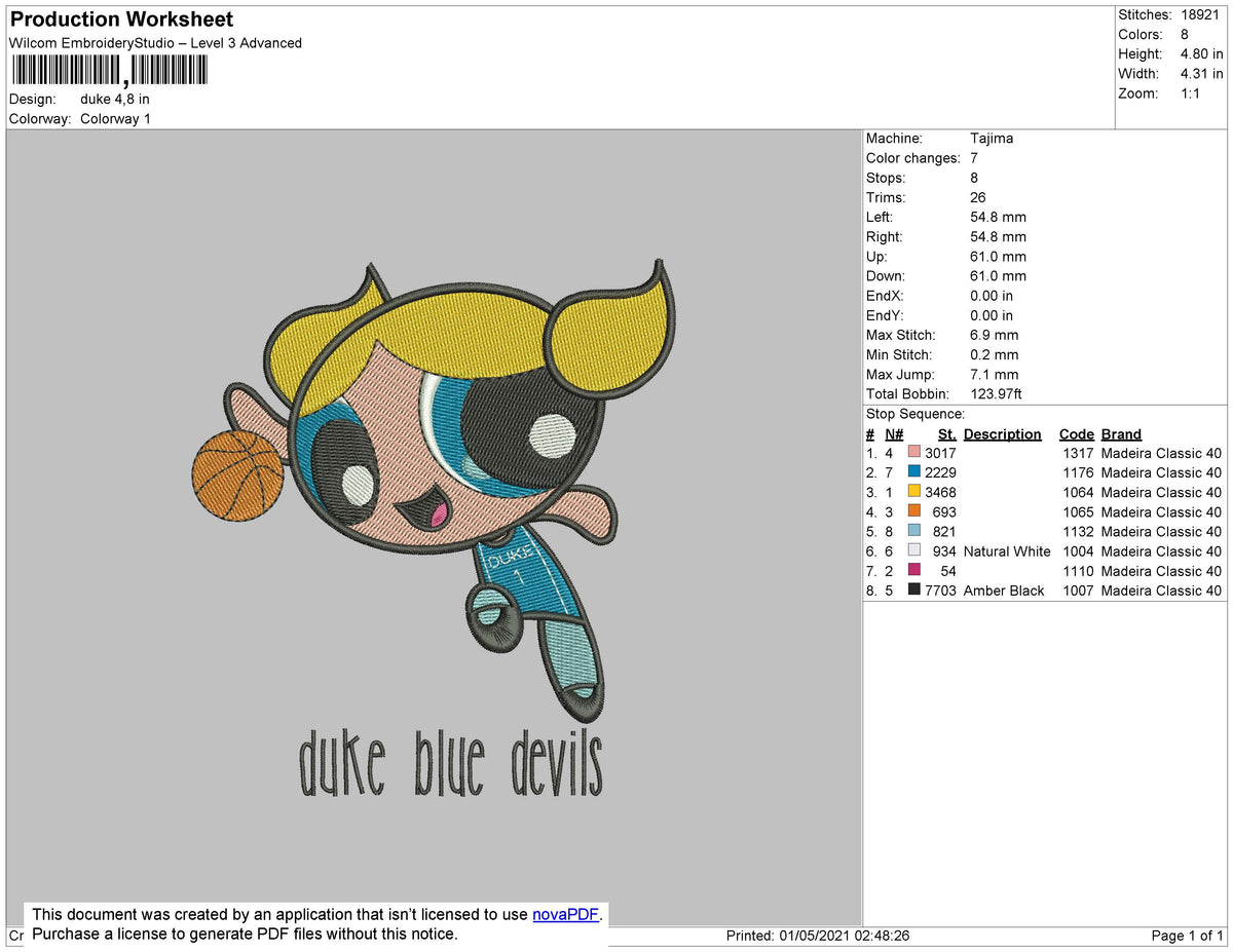 Power Puff Duke Embroidery
