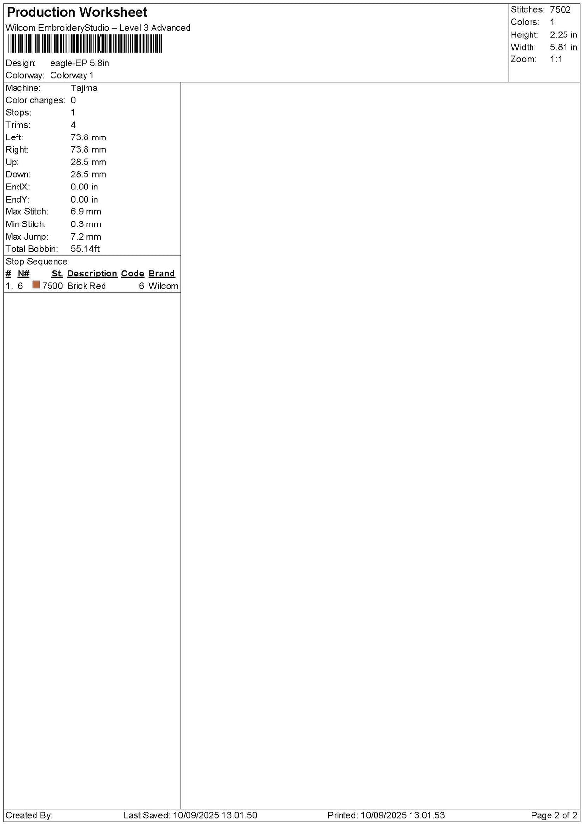 Eagle 1009 Embroidery File 6 sizes