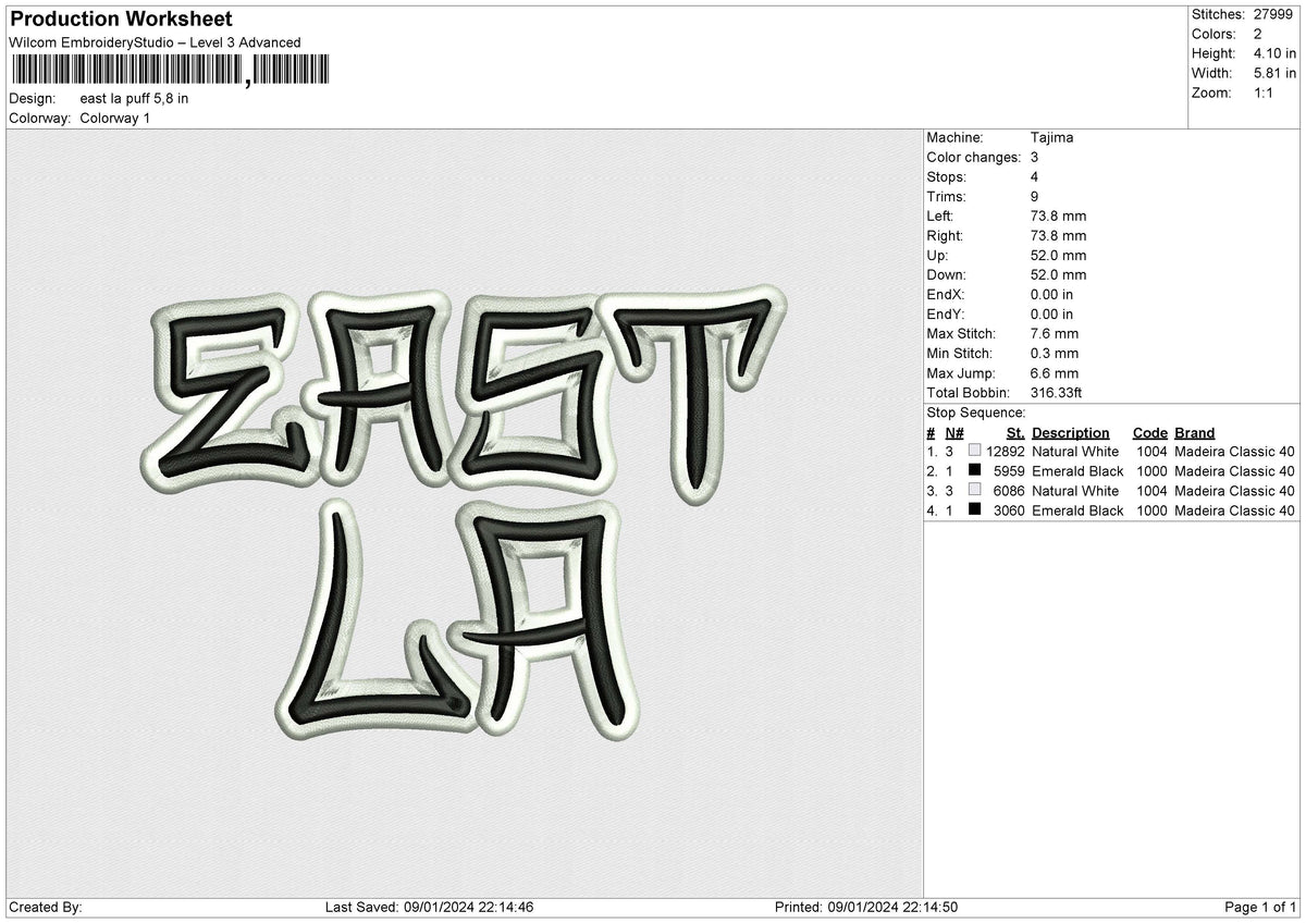 East la puff Embroidery File 6 size