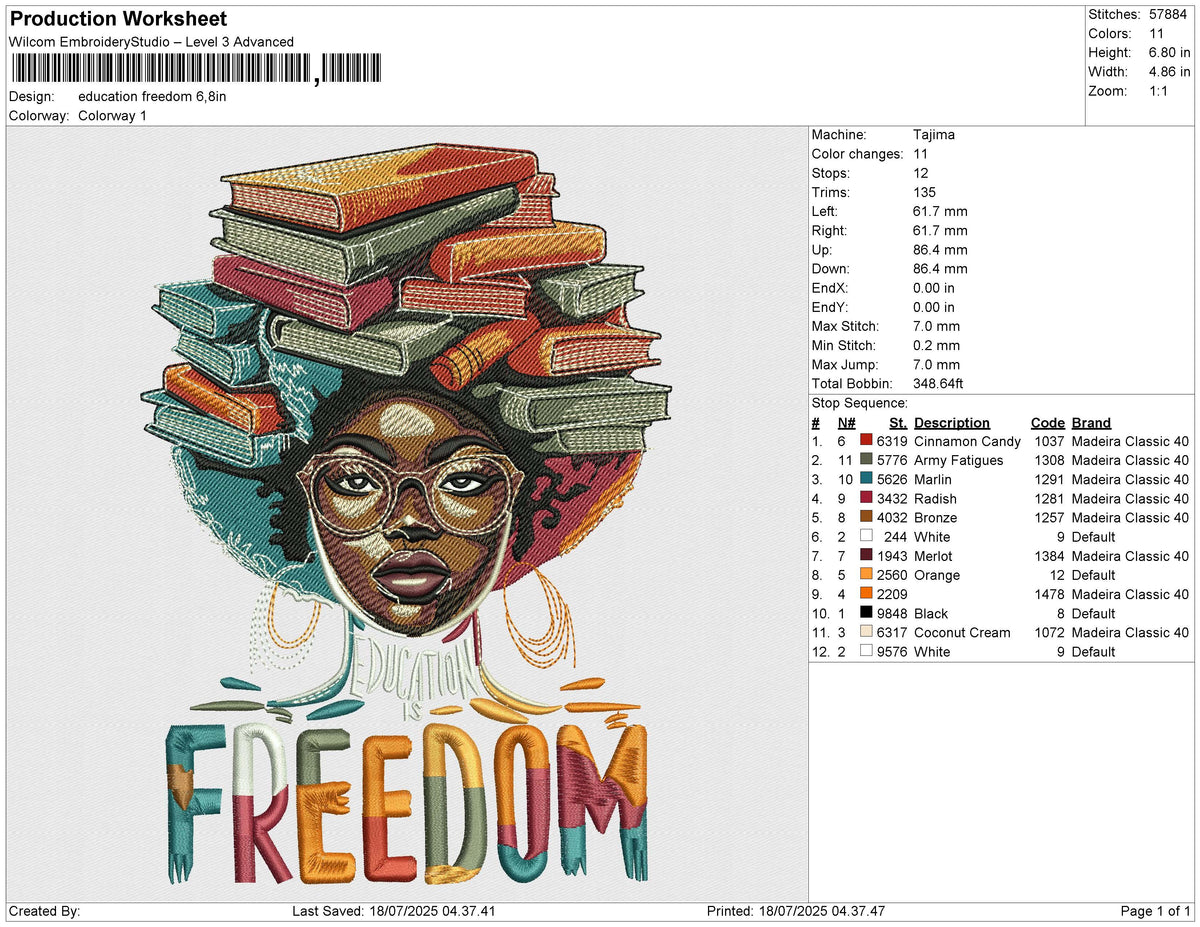 Education freedom Embroidery File 6 size