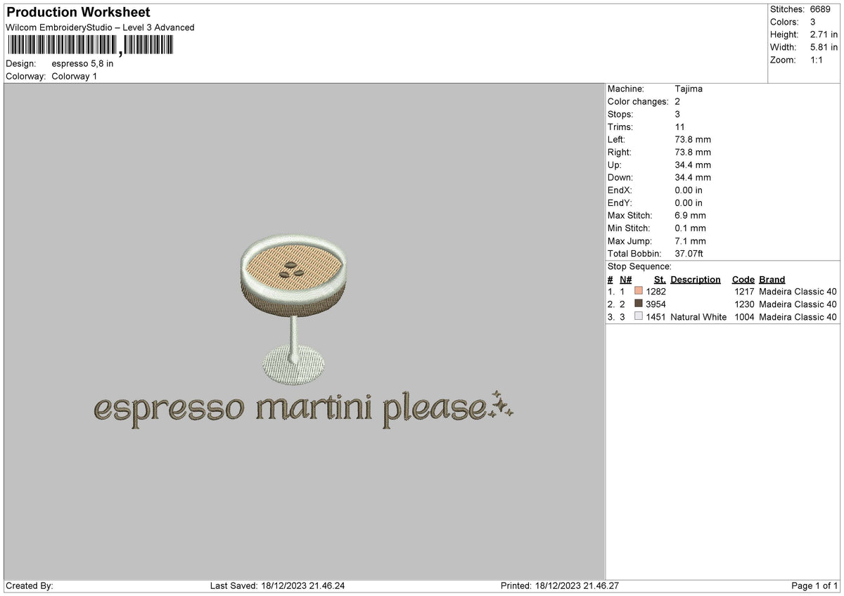 Coffee1812 Embroidery File 6 sizes
