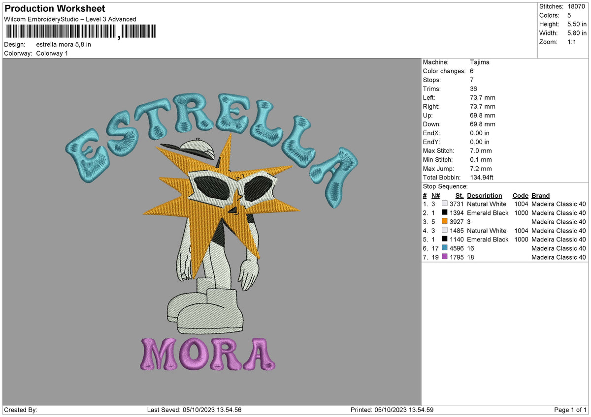 Estrella M Embroidery File 6 sizes