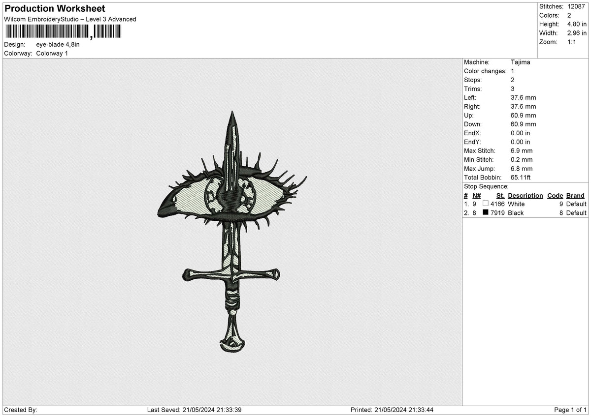 Eye blade Embroidery File 6 size